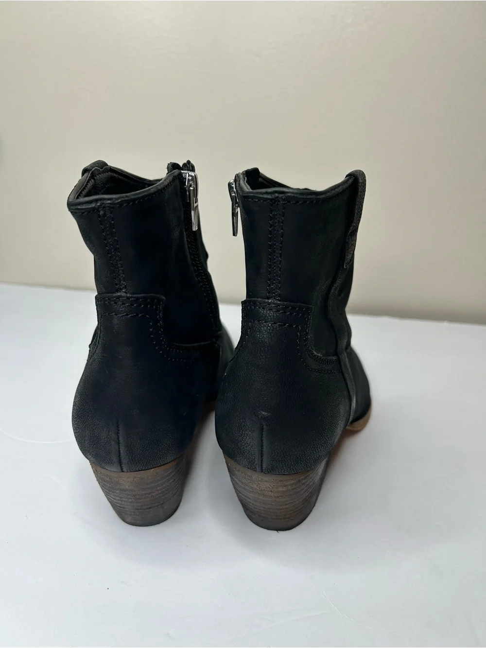 New Dolce Vita Silma leather Western Booties in black 2-inch stacked heel